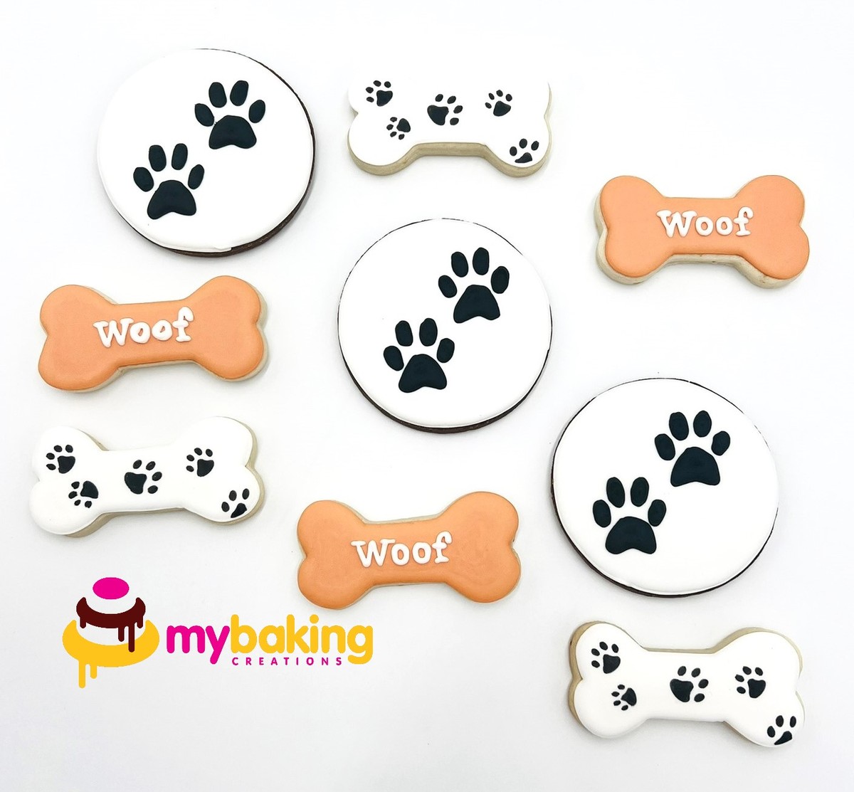 Custom hand-piped dog paw and bone cookies San Francisco bakery